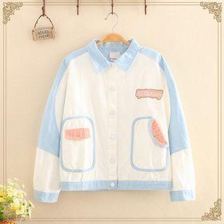 Color-block Asymmetric Pocket Lapel Jacket