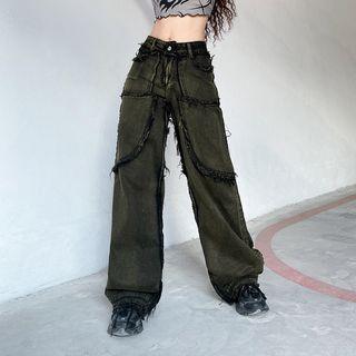 High-waist Furry-trim Wide-leg Pants