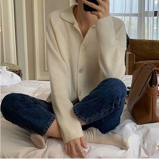 Long-sleeve Lapel Plain Cardigan