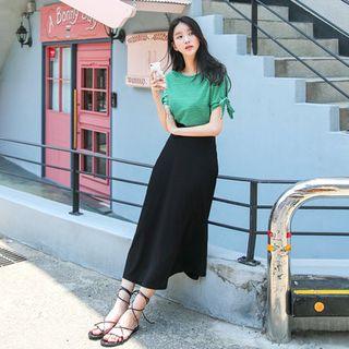 Elastic-waist Long Flare Skirt