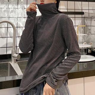 Mock-neck / Turtleneck Long-sleeve Striped T-shirt