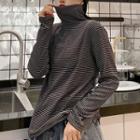 Mock-neck / Turtleneck Long-sleeve Striped T-shirt