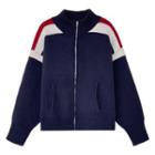Color Block Zip Cardigan Red & Navy Blue - One Size