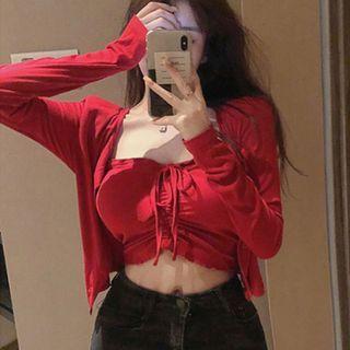 Set: Light Jacket + Drawstring Cropped Camisole Top