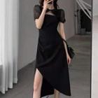 Short-sleeve Cutout Asymmetrical A-line Dress