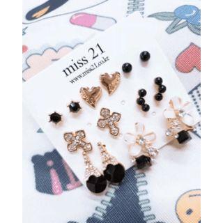 Ball Heart Cross Eiffel Tower Flower Earring Set (14 Pcs)