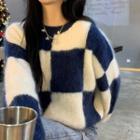 Checkerboard Sweater Blue, White - One Size