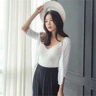 3/4-sleeve Frill-edge Cardigan