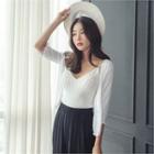 3/4-sleeve Frill-edge Cardigan