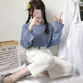 Long-sleeve Striped T-shirt / Straight-cut Pants