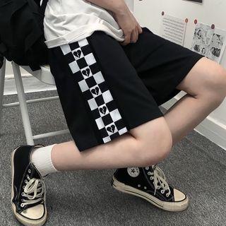 Elastic Waist Heart Checkered Sport Shorts