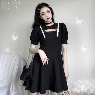 Cut-out Puff-sleeve Mini A-line Dress