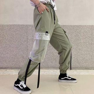 Transparent Pocket Strap-accent Cargo Pants