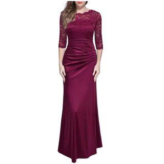 3/4 Sleeve Lace Paneled Maxi Dress