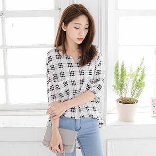 Houndstooth Check Elbow-sleeve Top