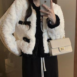 Faux Shearling Contrast Trim Jacket / Wide Leg Pants