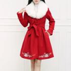 Furry Collar Long Woolen Coat