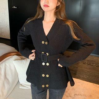 Double-breasted Peplum Knit Top