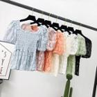 Square-neck Lace Smocked Top