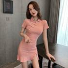 Short-sleeve Frog Buttoned Mini Qipao Dress