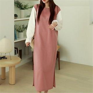 Contrast-sleeve Long Pullover Dress