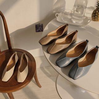 Faux Leather Square Toe Flat