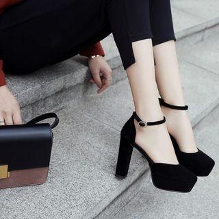 Genuine Suede Chunky Heel Platform Pumps