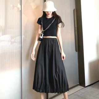 Lettering Halter Top / High-waist Drawstring Skirt