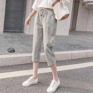 Drawstring-waist Capri Straight-cut Pants