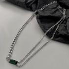 Rectangle Faux Crystal Pendant Stainless Steel Necklace
