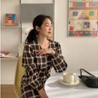 Button-through Long Plaid Dress Brown - One Size