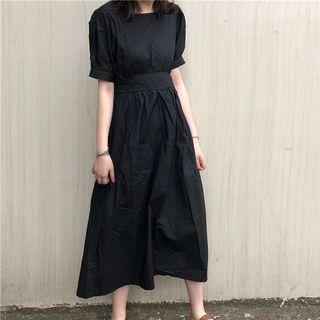 Plain Tie-back A-line Midi Dress