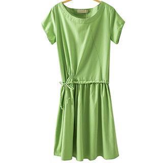Short-sleeve Drawstring Waist Dress