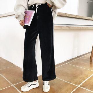 Contrast-trim Wide-leg Velvet Sweatpants Black - One Size