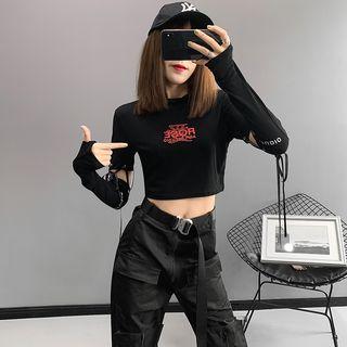 Detachable-sleeve Printed Crop T-shirt