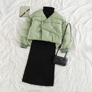 Padded Jacket / Mock-turtleneck Knit Dress