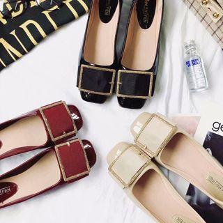 Buckled Square Toe Patent Flats