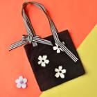 Corduroy Floral Tote Bag Black - One Size