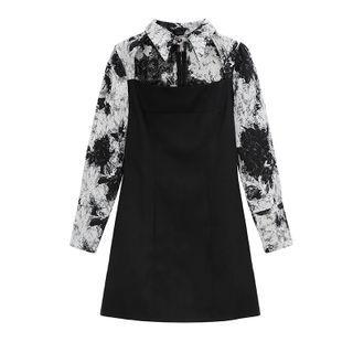 Mock Two-piece Long-sleeve Tie-dye Dress