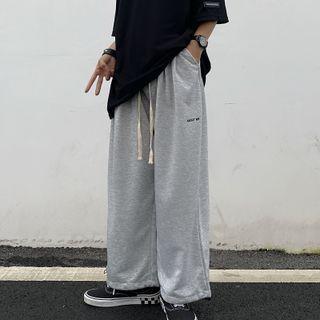 Lettering Gathered Cuff Wide-leg Pants