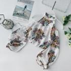 Printed Cutout Shoulder Long-sleeve Top