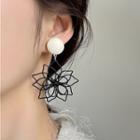 Flower Wirework Dangle Earring 1 Pair - S925 Silver - White & Black - One Size