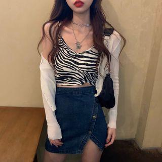 Spaghetti Strap Zebra Print Top As Shown In Figure - One Size