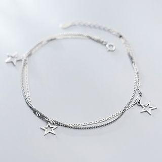 925 Sterling Silver Star Layered Anklet S925 Silver - Anklet - One Size