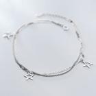 925 Sterling Silver Star Layered Anklet S925 Silver - Anklet - One Size