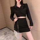 Long-sleeve Cropped Shirt / Mini Fitted Skirt