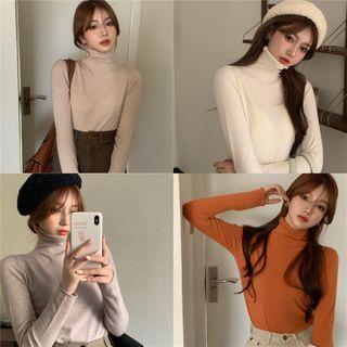 Cowl-neck Slim-fit Plain Knit Top In 7 Colors