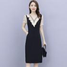 Short-sleeve Ruffled Mock Two-piece A-line Dress