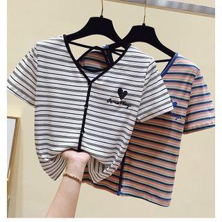 V-neck Striped Cropped T-shirt