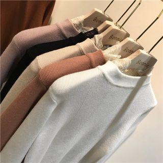 Lace Trim Mock-neck Knit Top